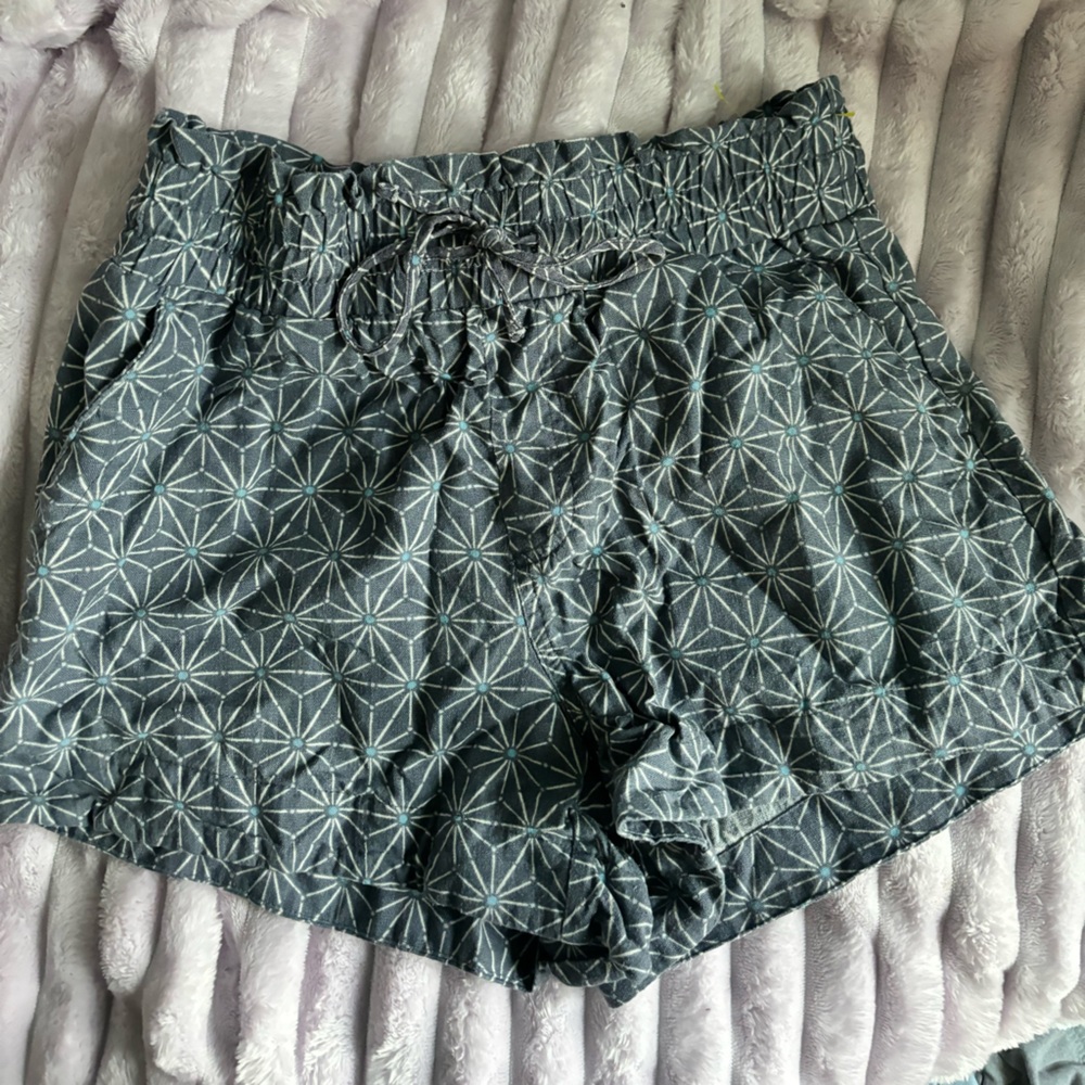 Navy Geometric Patterned Linen Shorts